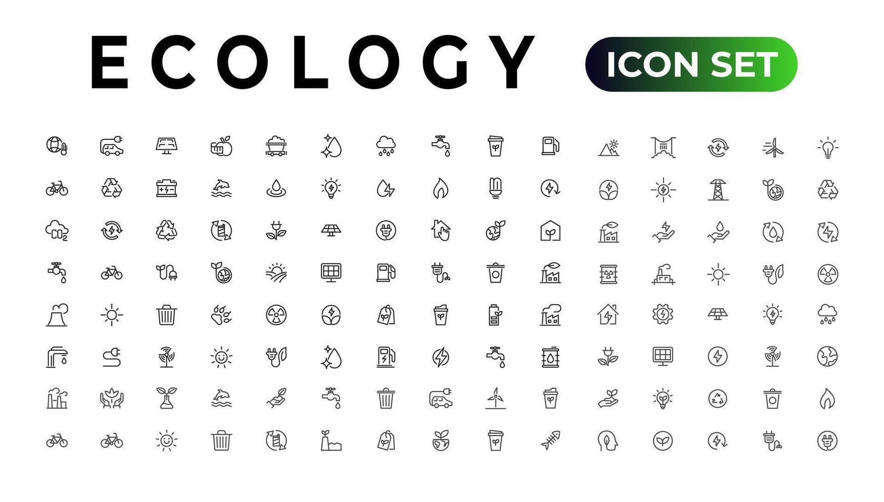 Ecology line icons set. Renewable energy outline icons collection. Solar panel, recycle, eco, bio, power, water - stock vector