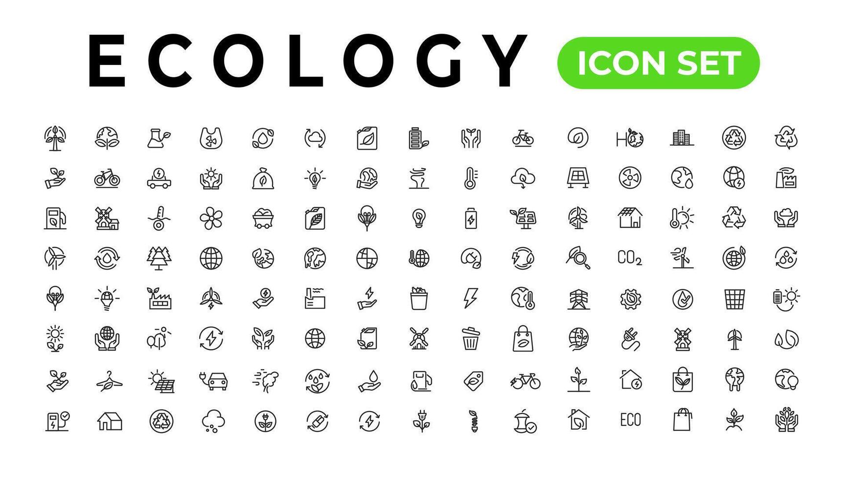 Ecology line icons set. Renewable energy outline icons collection. Solar panel, recycle, eco, bio, power, water - stock vector