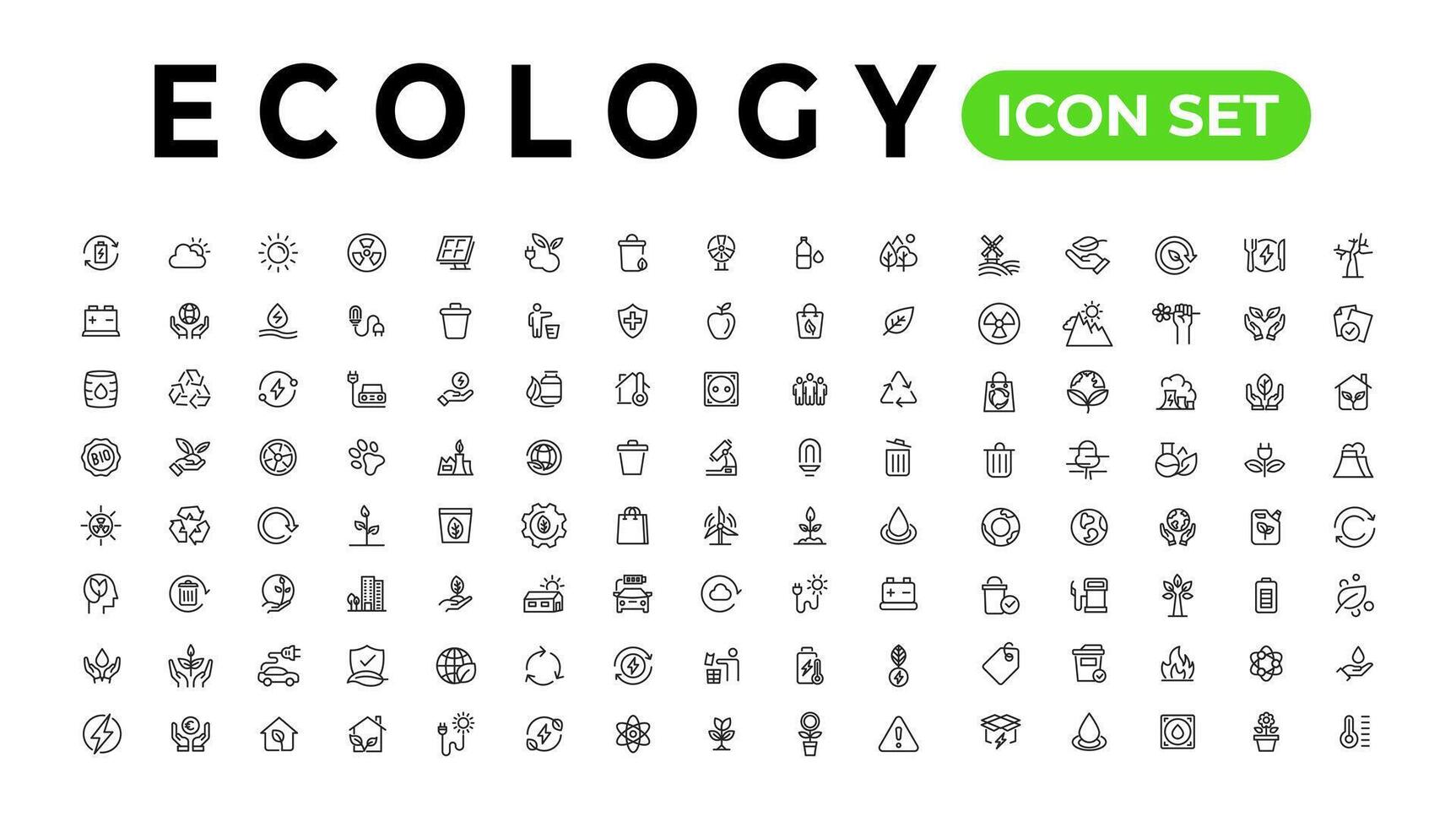Ecology line icons set. Renewable energy outline icons collection. Solar panel, recycle, eco, bio, power, water - stock vector