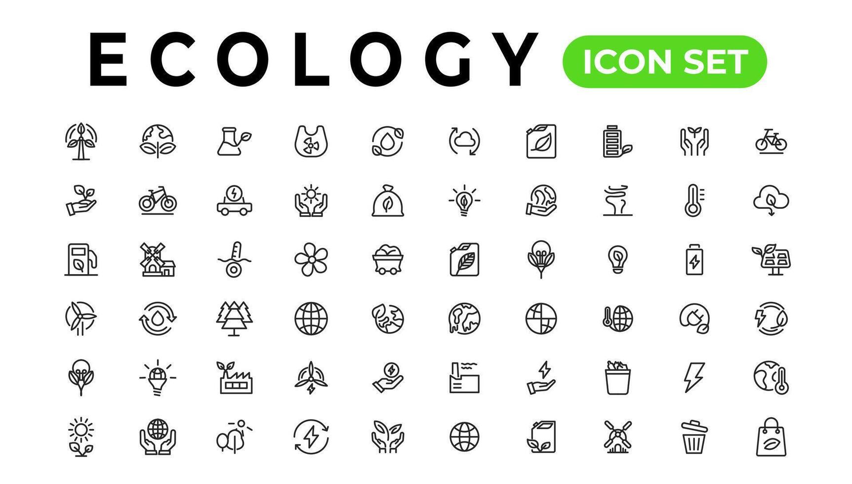Ecology line icons set. Renewable energy outline icons collection. Solar panel, recycle, eco, bio, power, water - stock vector