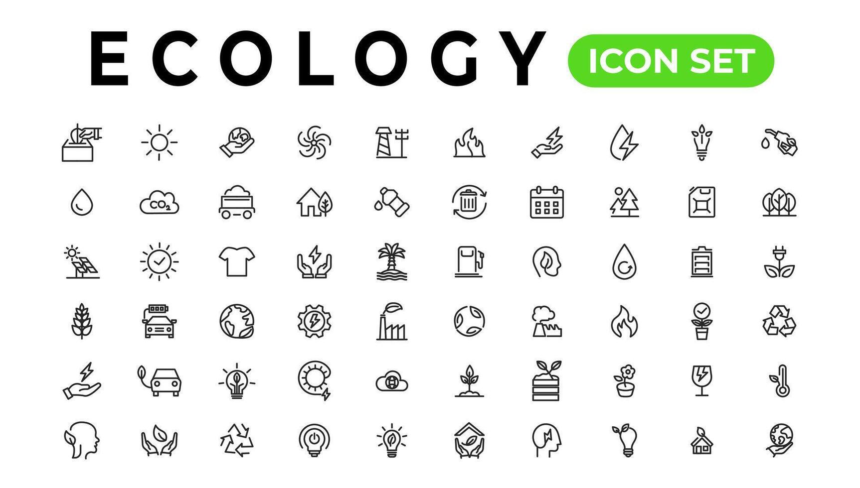 Ecology line icons set. Renewable energy outline icons collection. Solar panel, recycle, eco, bio, power, water - stock vector