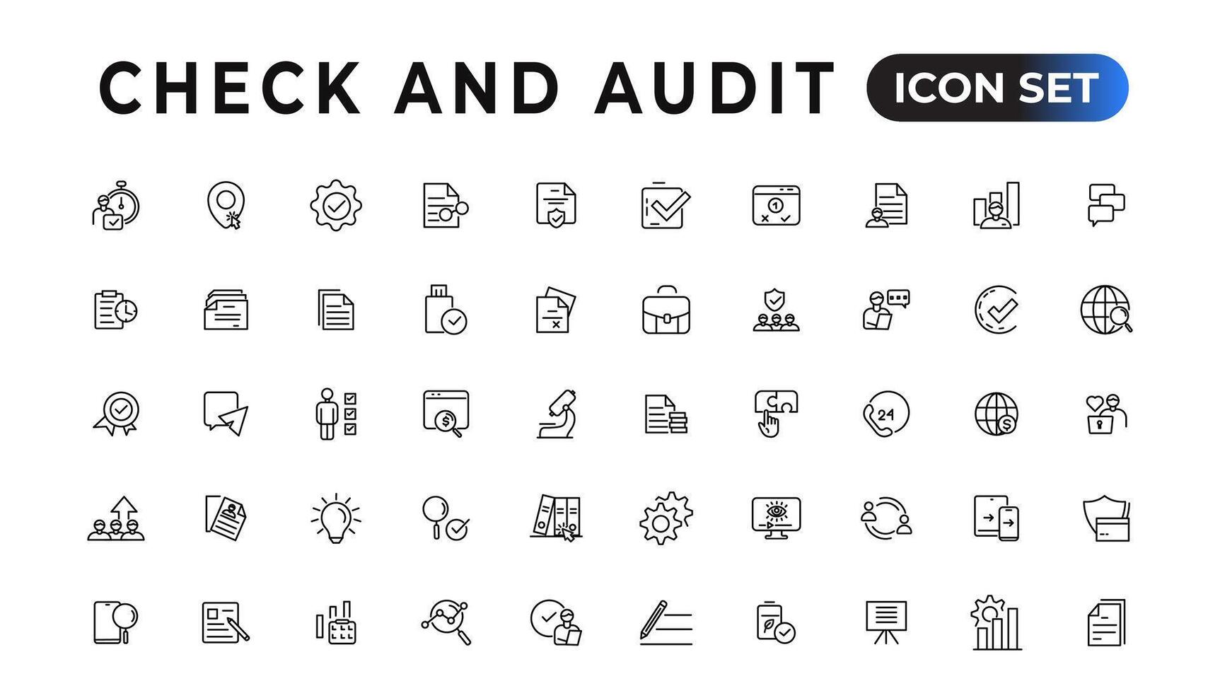 Check and audit line icons collection. Set of thin line web icon set, simple outline icons collection, Pixel Perfect icons, Simple vector illustration.