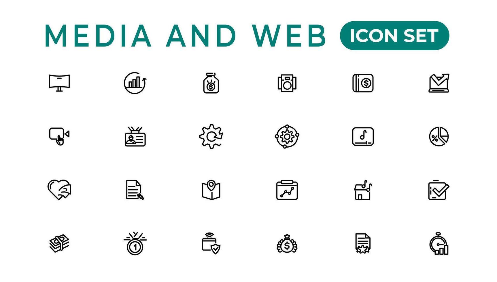 Media and Web icons in line style.Data analytics,Digitalmarketing, Management, Message, Phone. Vector illustration.