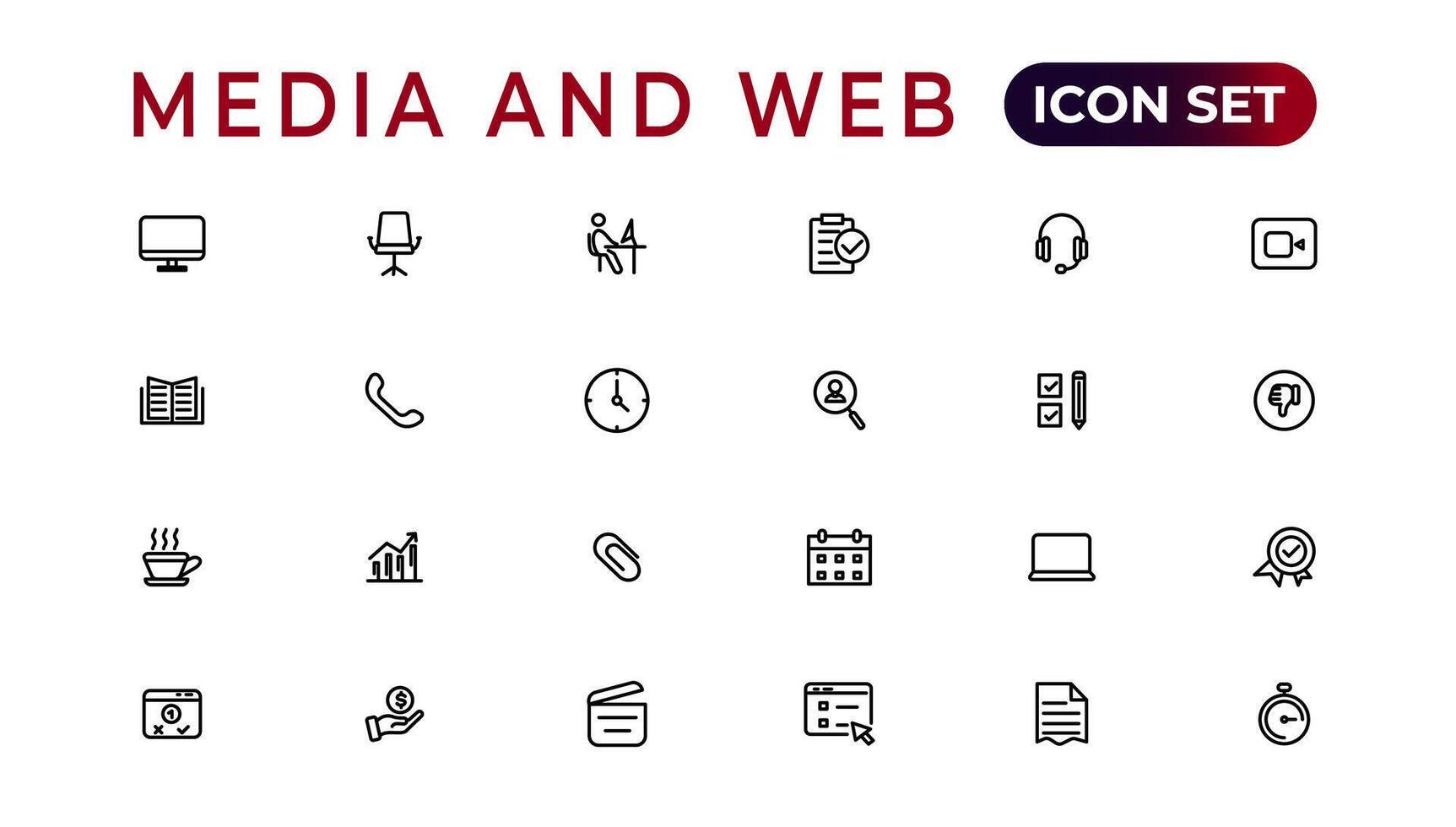 Media and Web icons in line style.Data analytics,Digitalmarketing, Management, Message, Phone. Vector illustration.