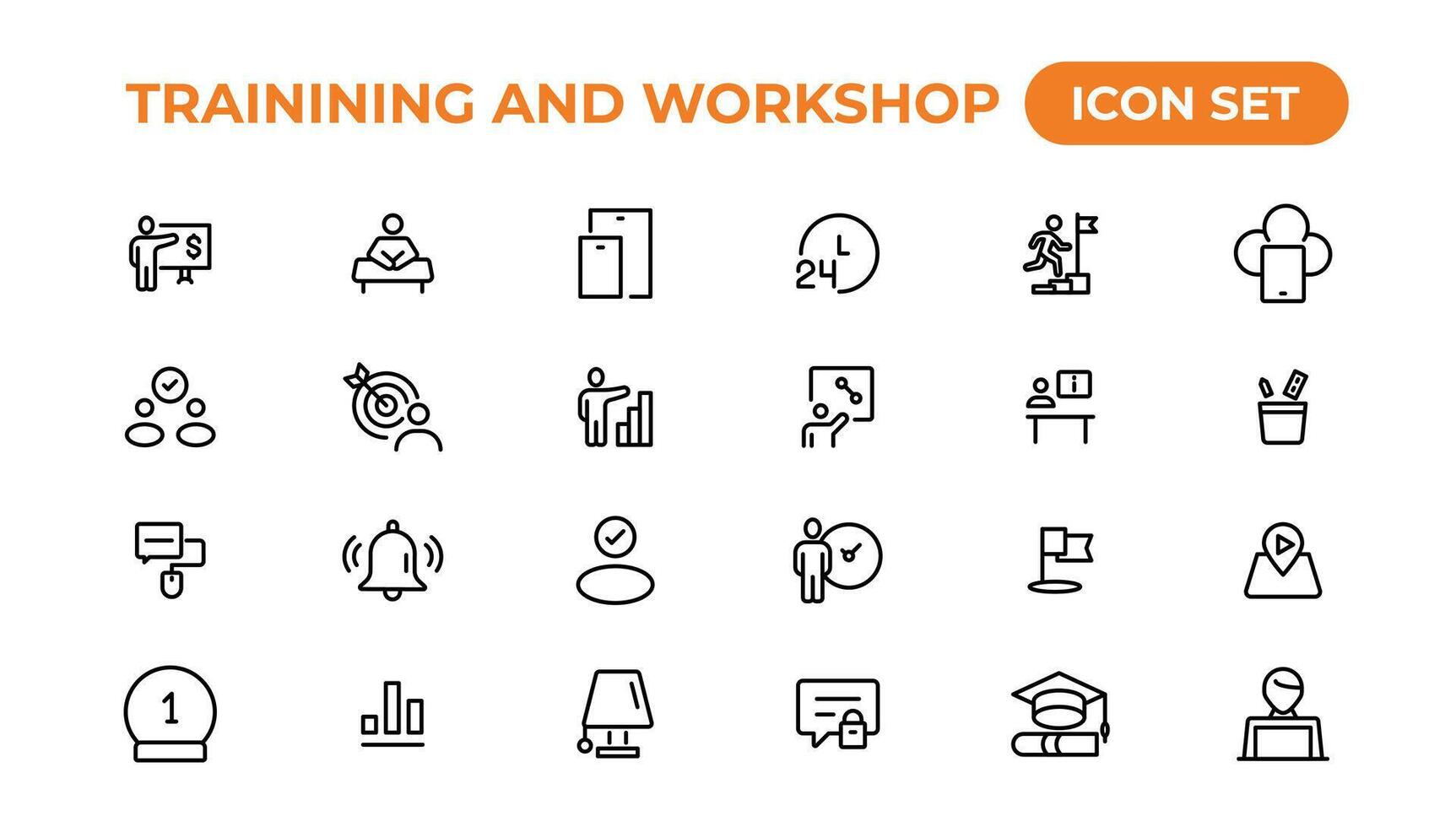 Trainining and workshop icon set. Containing team building, collaboration, teamwork.Outline icon collection. vector