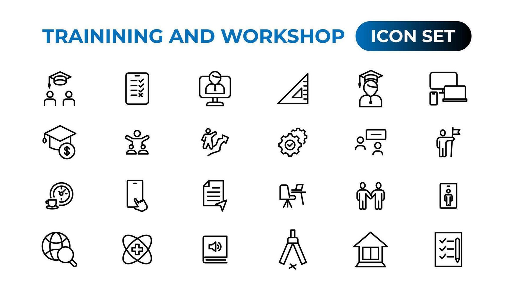 Trainining and workshop icon set. Containing team building, collaboration, teamwork.Outline icon collection. vector