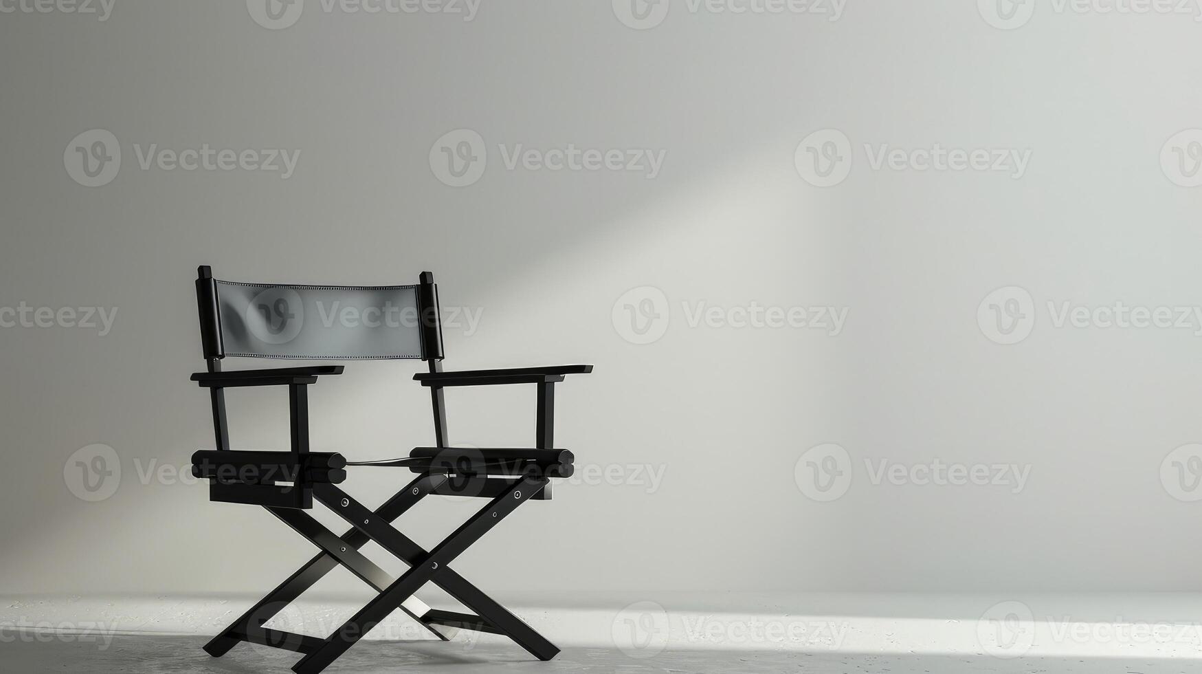 AI generated Black director's chair against a white wall. Makeup's chair. copy space photo