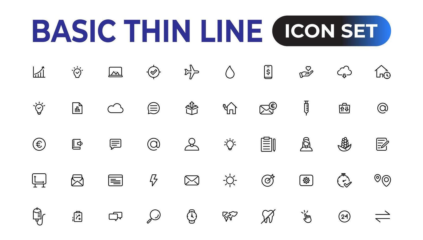 Web icons. Business, finance, technology, social media, education, creativity.Set of thin line web icon set, simple outline icons collection, Pixel Perfect icons, Simple vect vector