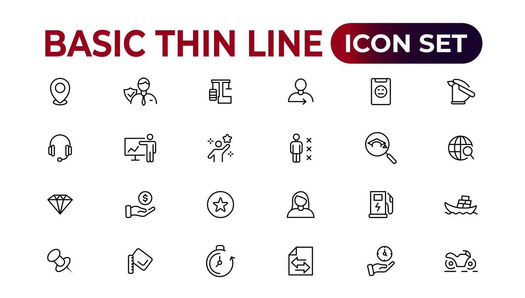 Web icons. Business, finance, technology, social media, education, creativity.Set of thin line web icon set, simple outline icons collection, Pixel Perfect icons, Simple vect vector