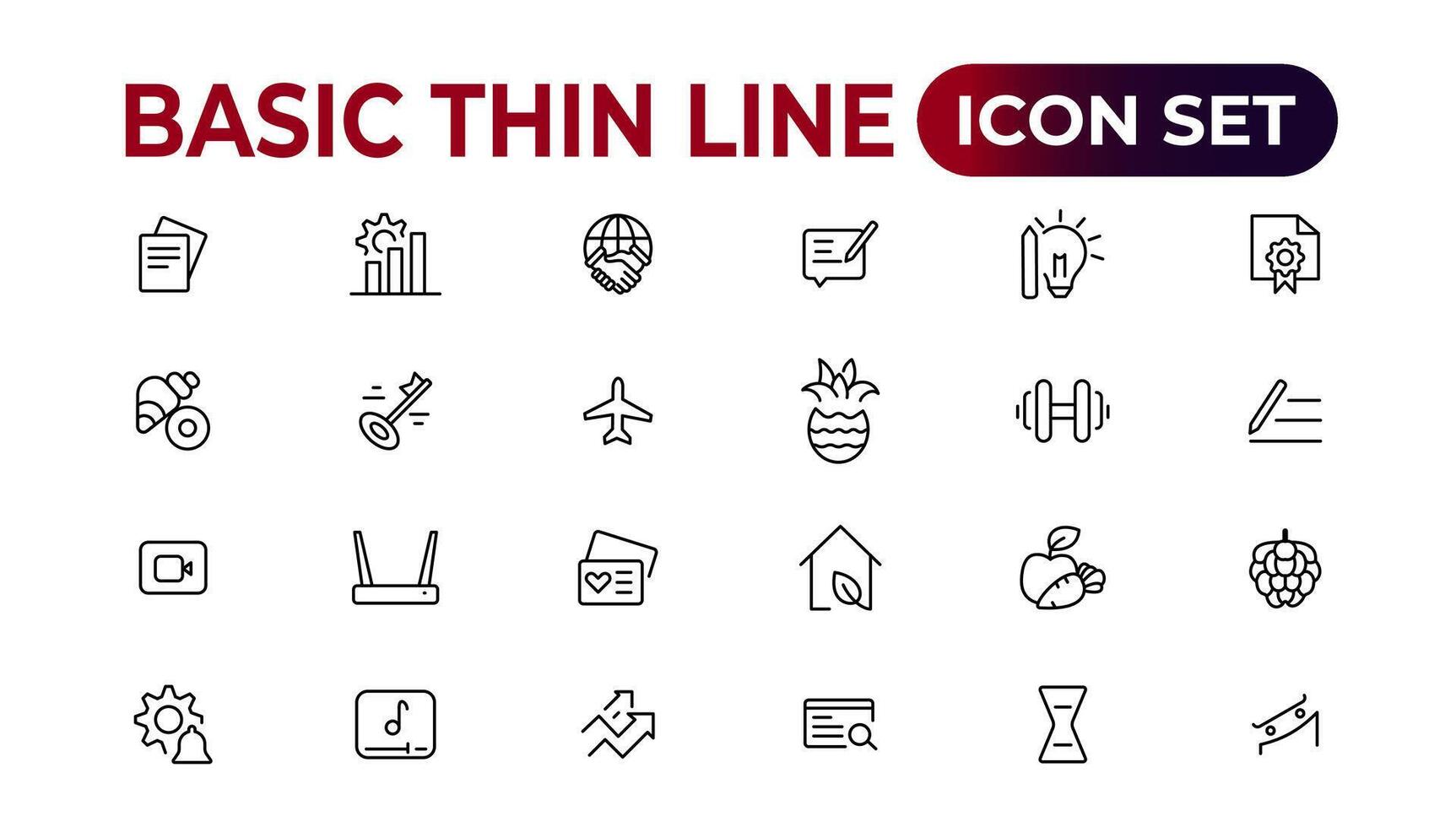 Web icons. Business, finance, technology, social media, education, creativity.Set of thin line web icon set, simple outline icons collection, Pixel Perfect icons, Simple vect vector