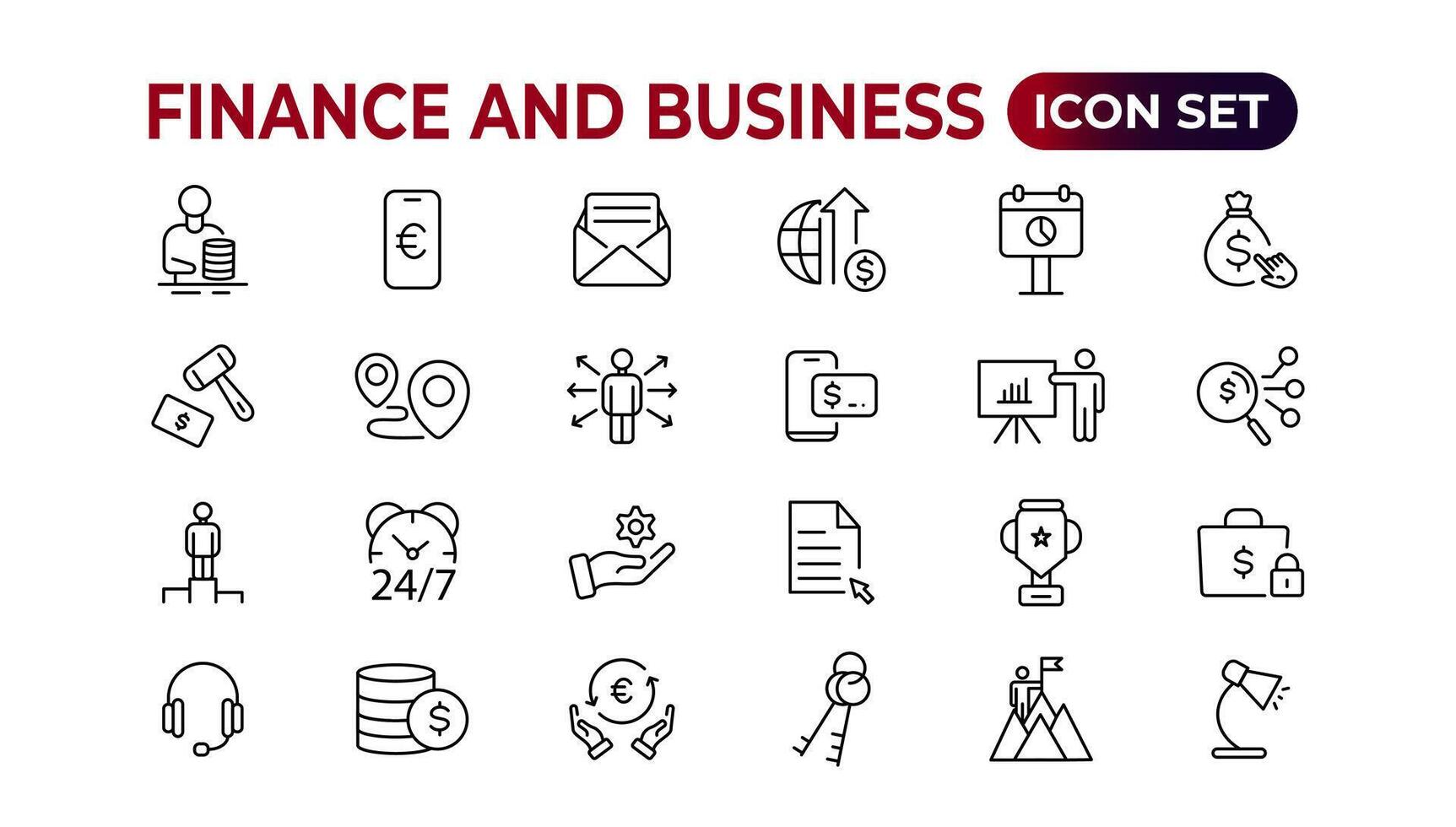 Finance and business line icons collection. Big UI icon set in a flat design. Thin outline icons pack. Vector illustration.