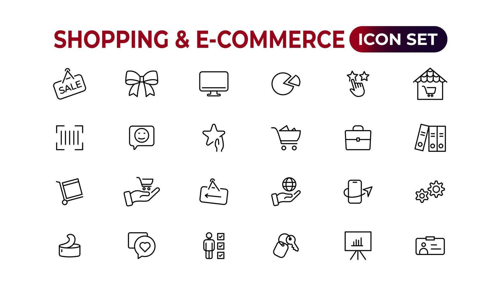 compras web íconos en línea estilo. móvil comercio, digital marketing, banco tarjeta, regalos. vector ilustración.