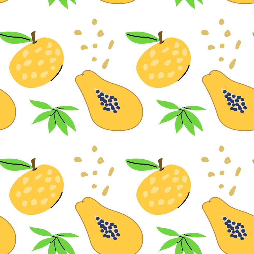 Hand drawn cute fruits pattern with papaya and orange vector