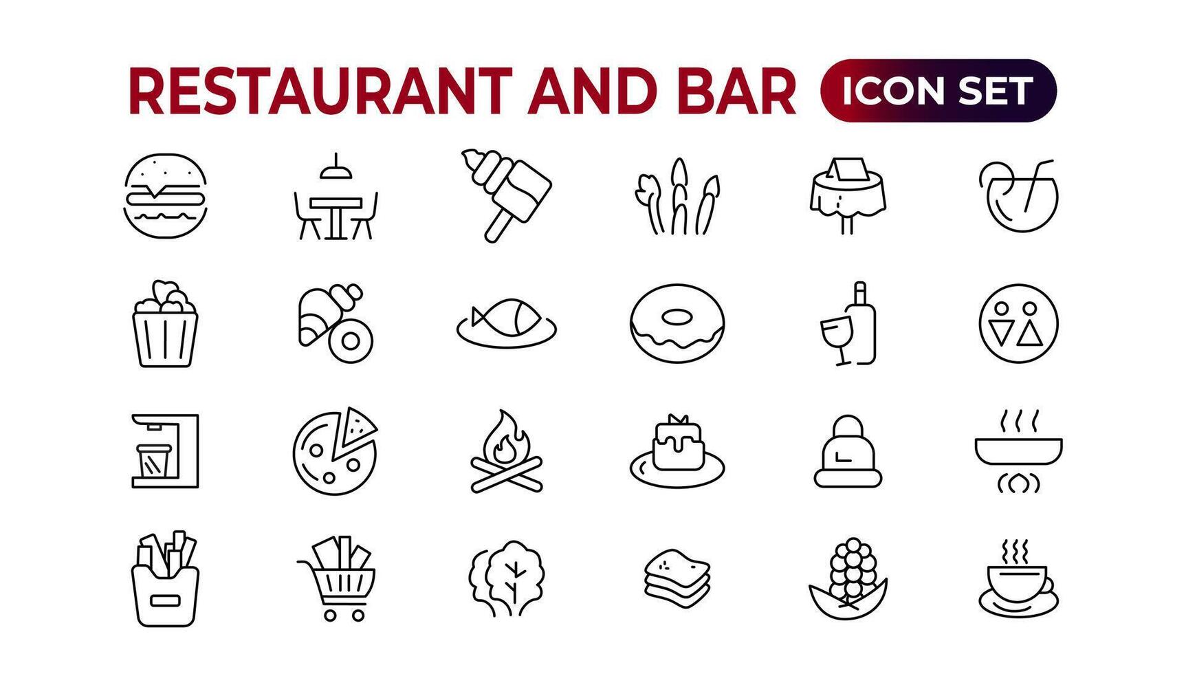 restaurante línea íconos recopilación. alimento, servicio, bar, alcohol iconos ui icono colocar. Delgado contorno íconos embalar. vector ilustración.