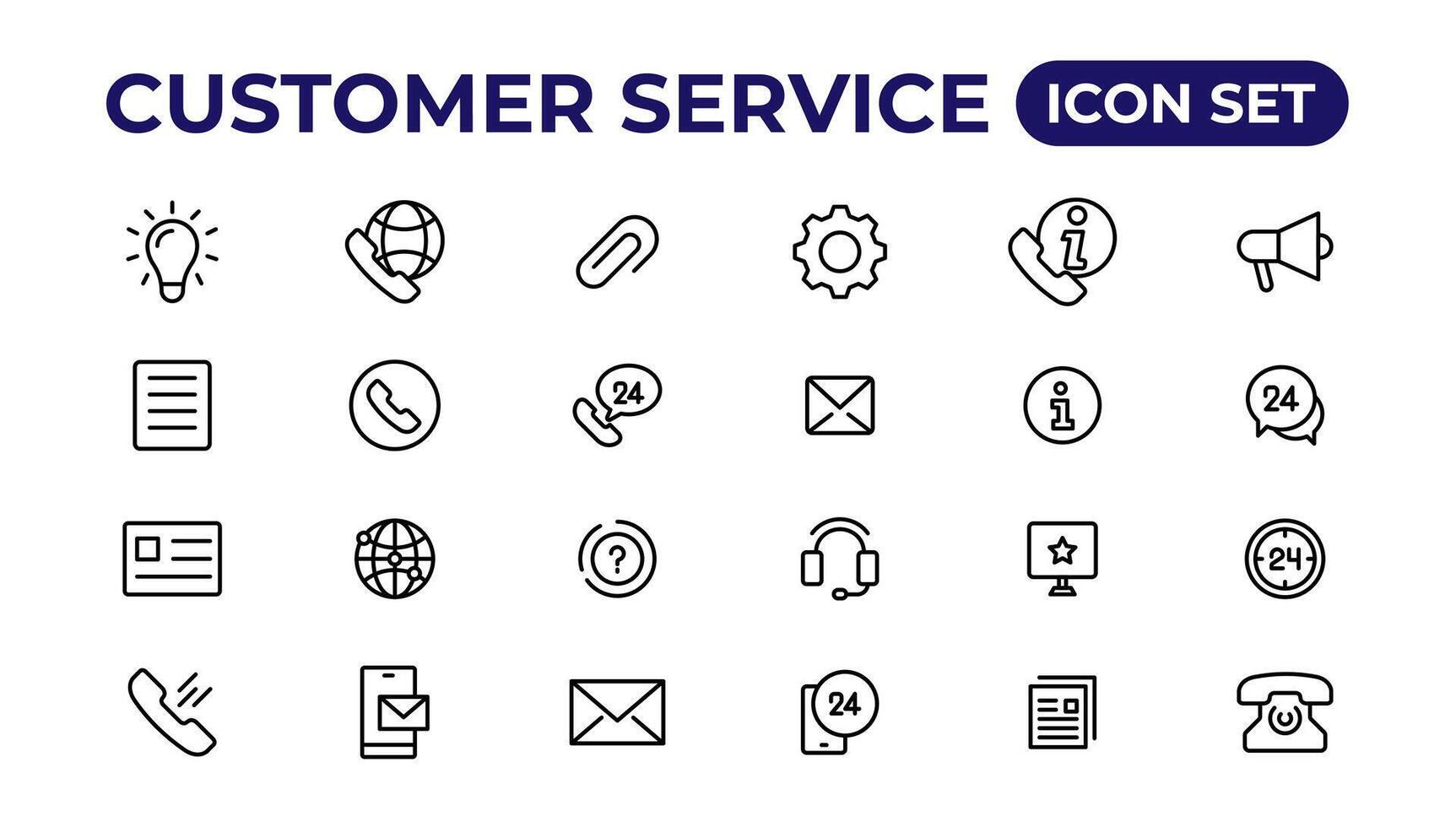 cliente Servicio icono colocar. conteniendo cliente satisfecho, asistencia, experiencia, comentario, operador y técnico apoyo iconos.delgados contorno íconos embalar. vector