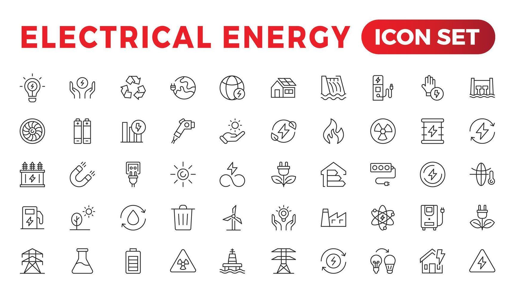 Electrical energy, electricity. Outline icon collection vector