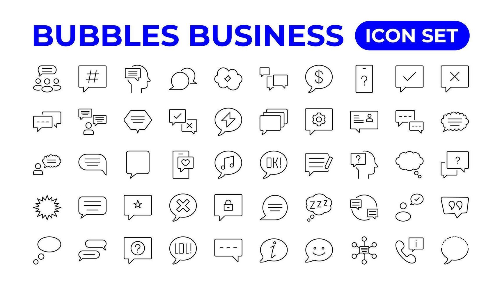 habla burbujas icono conjunto.burbujas negocio icono.esquema icono recopilación. vector