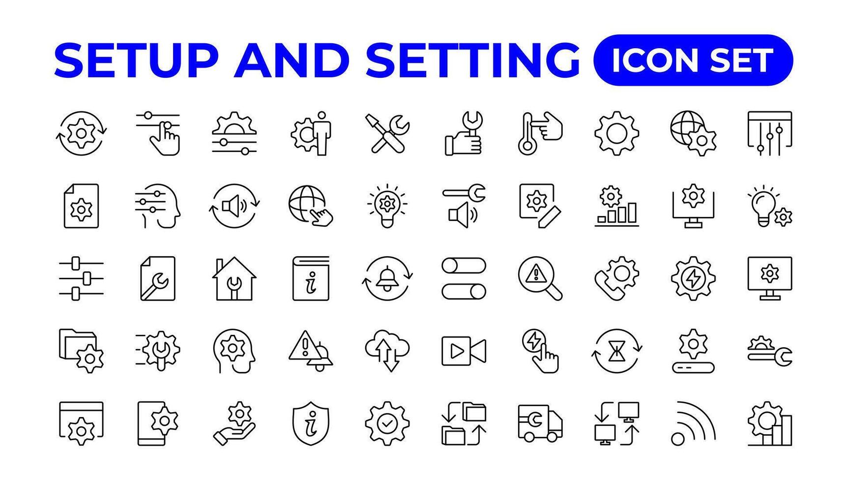 Setup and setting thin line icons.Outline icon collection. vector