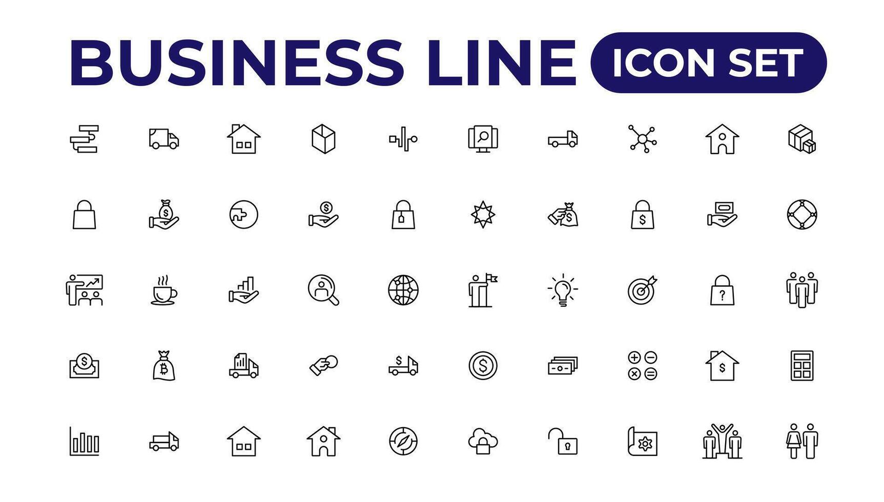 Business line icons set.Money, investment, teamwork, meeting, partnership, meeting, work success.Outline icon . vector