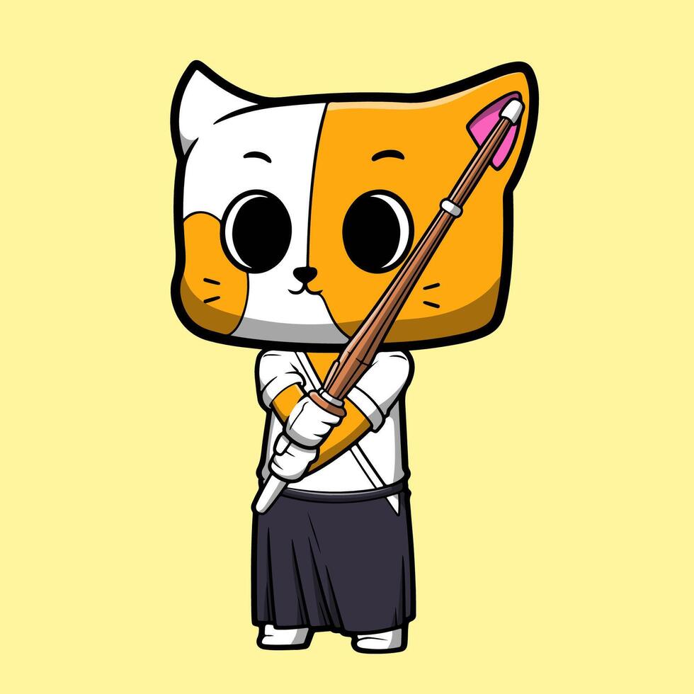 Cute Vector Cat Kendo Character