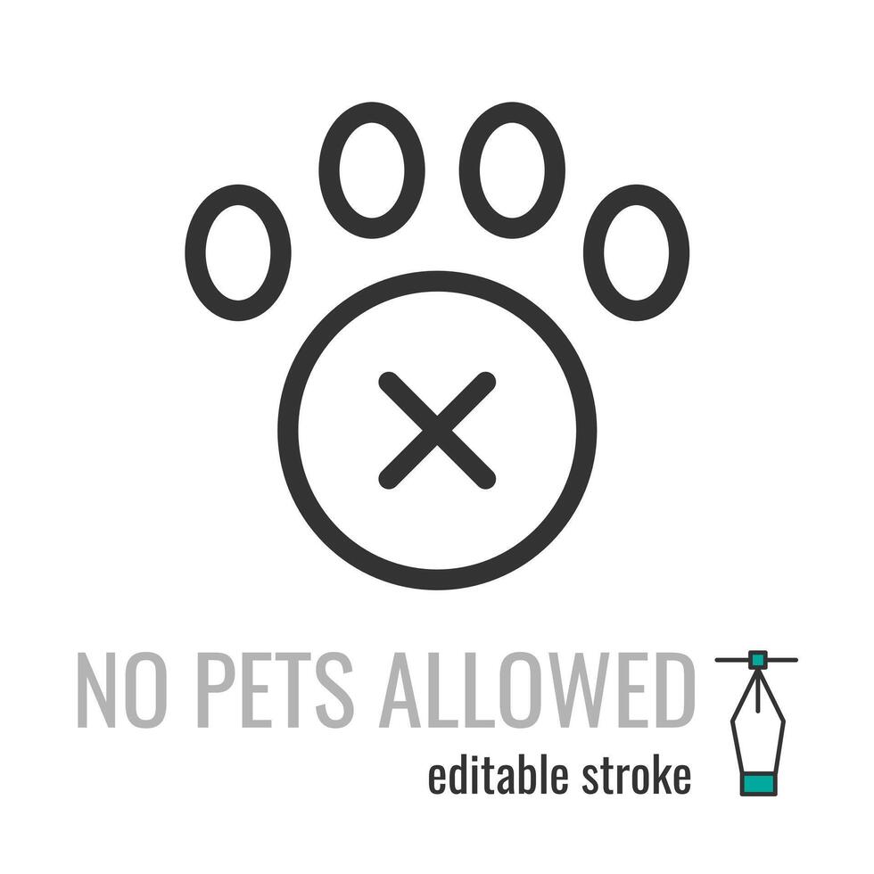 no pets allowed line icon.No pets ban symbol.Forbidden entry with animals pictogram. Pets not allowed public places sign. Vector graphics illustration EPS 10. Editable stroke