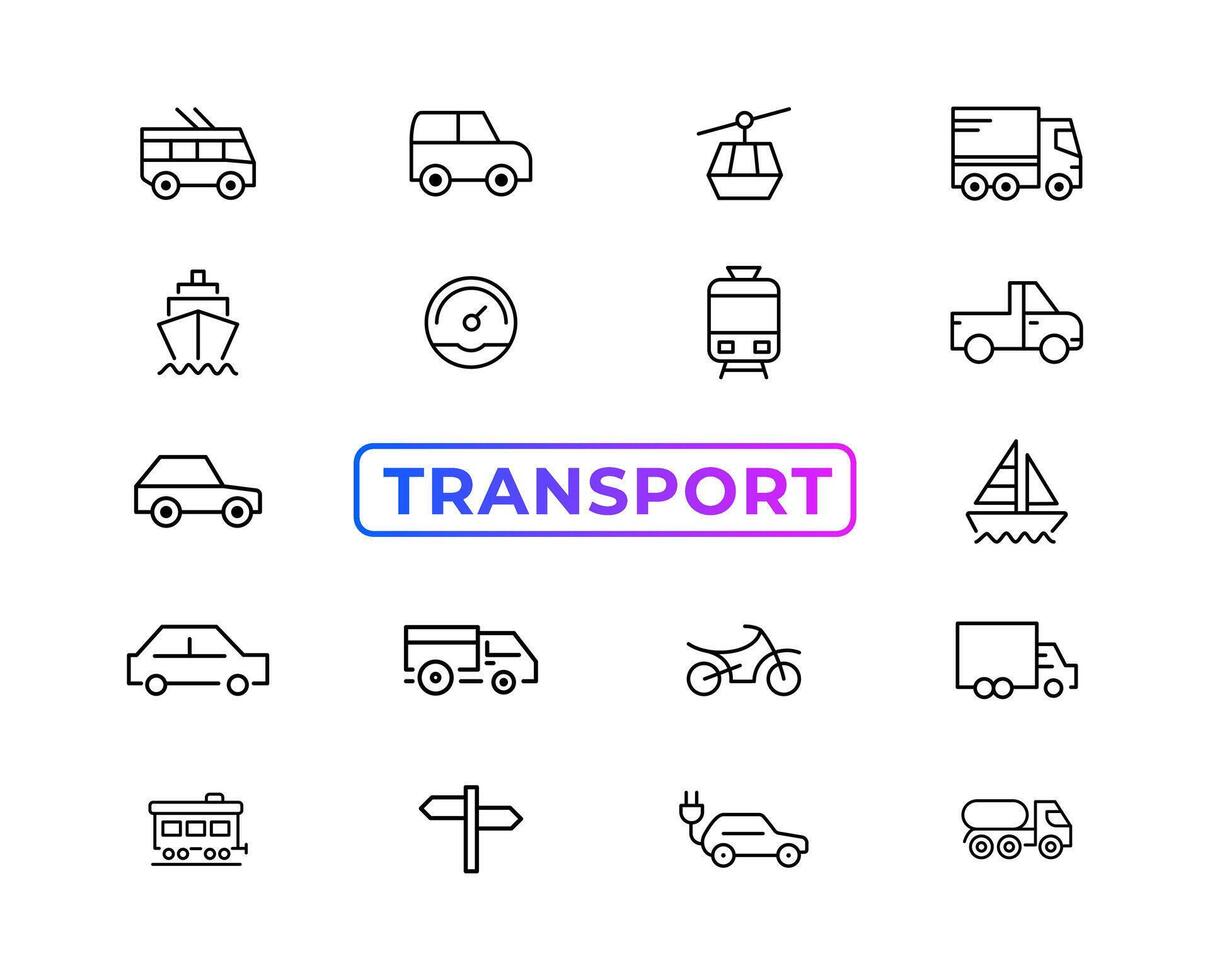 Transport, vehicle and delivery elements - minimal thin line web icon set. Outline icons collection. Simple vector illustration.