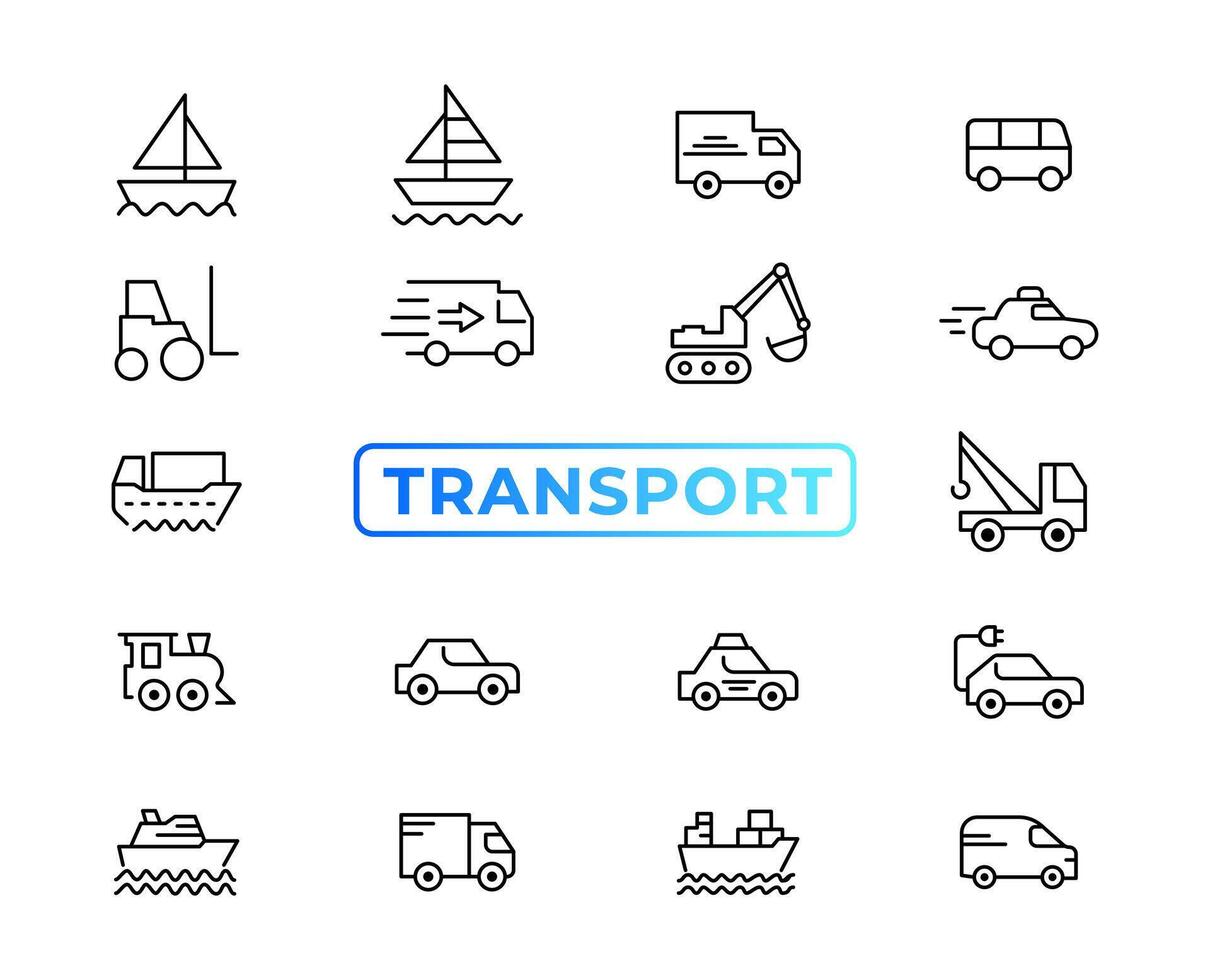 Transport, vehicle and delivery elements - minimal thin line web icon set. Outline icons collection. Simple vector illustration.