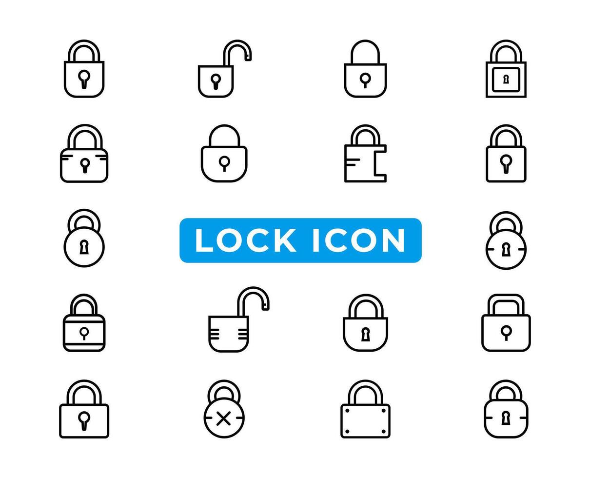 Simple collection of lock related line icons.Lock line icon set vector