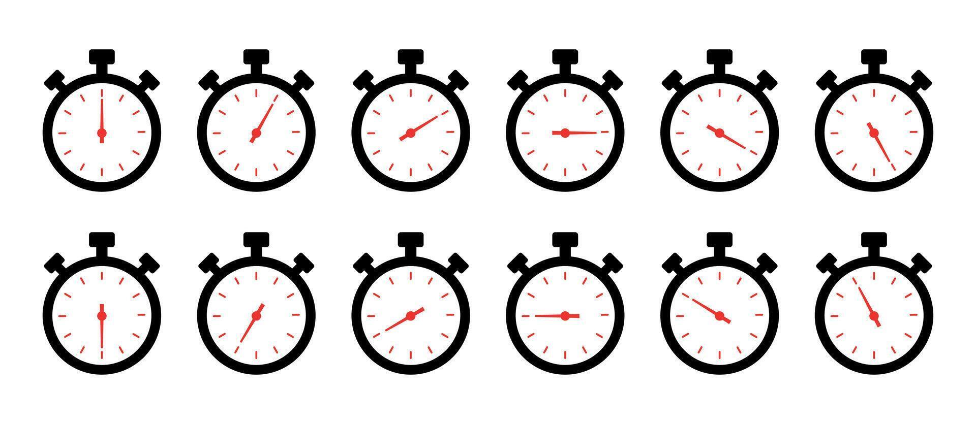 Timer icon collection. Symbol timer on a white background. Set of Timer vector icons.Set of timer and stopwatch icons. Cooking time symbols and labels