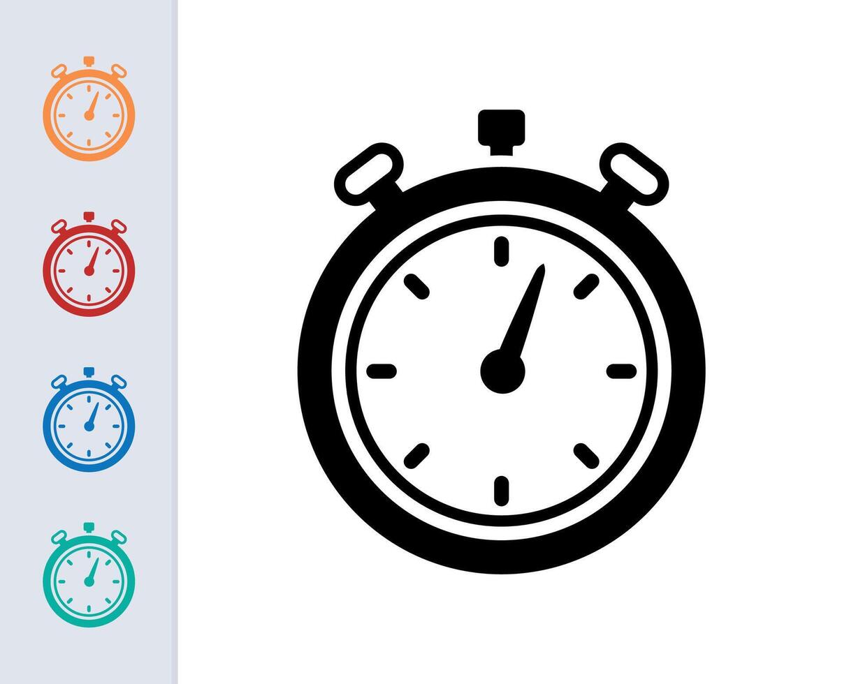 stopwatch icon in different style vector illustration. two colored and black stopwatch vector icons designed in filled, outline, line and stroke style can be used for web, mobile, ui