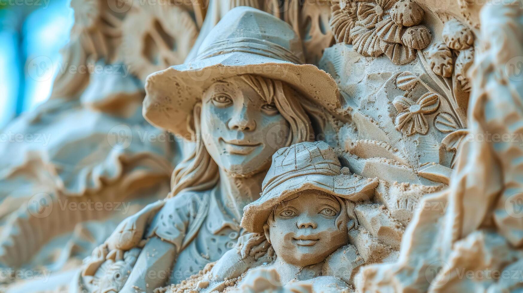 AI Generated Exquisite sand sculpture of mother and child photo