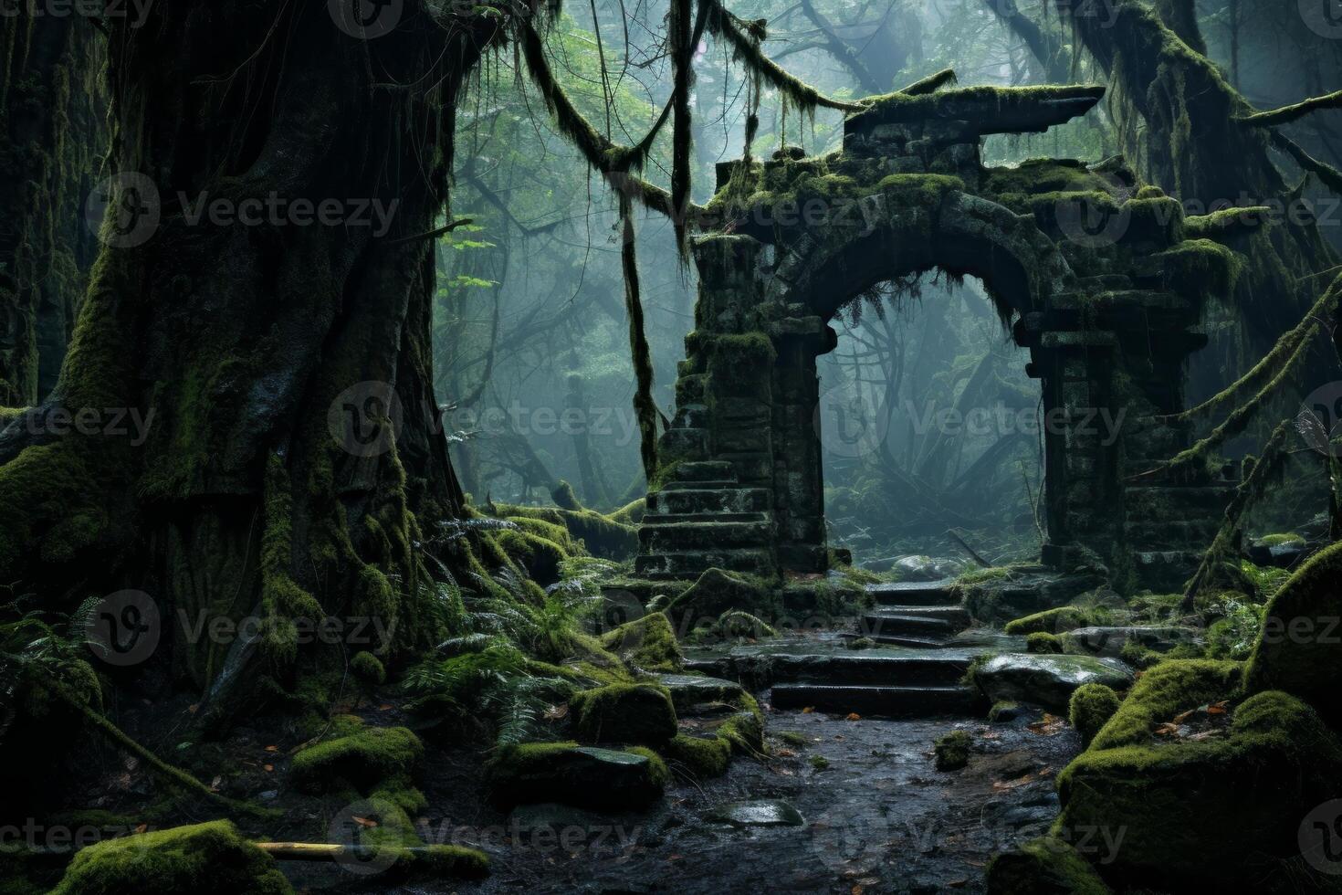 AI generated Ancient forest with a sense of mystery and stories untold. Generative AI photo