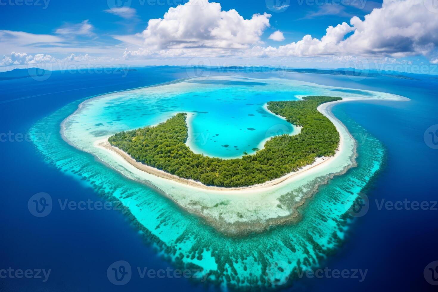 AI generated Aerial view of a pristine coral atoll surrounded by turquoise lagoons. Generative AI photo