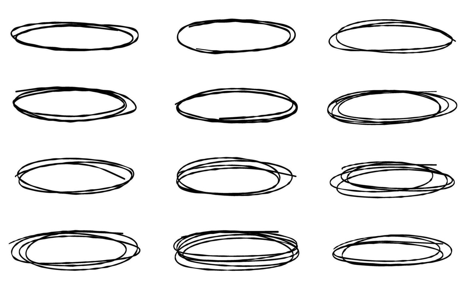 Hand drawn ovals. Higligt circle frames. Ellipse . Set of vector illustrations isolated on transparent background.