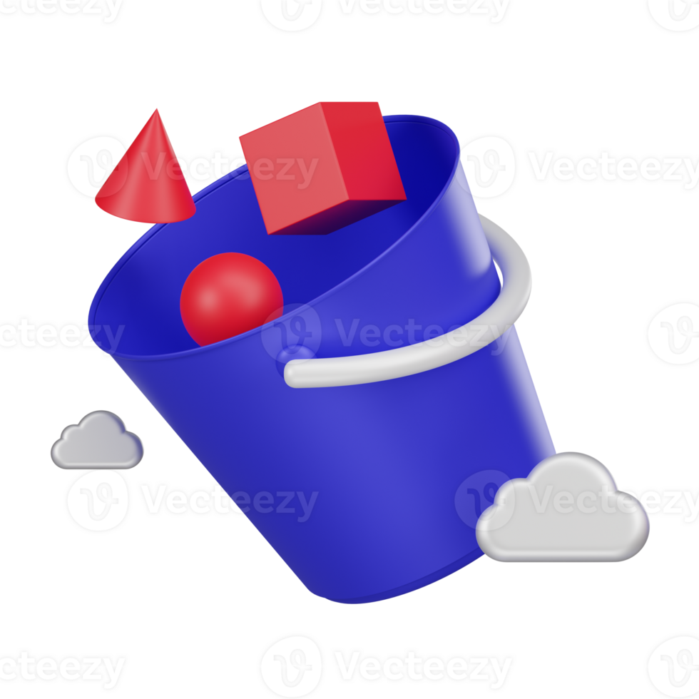 objet espace de rangement seau sur nuage 3d icône png