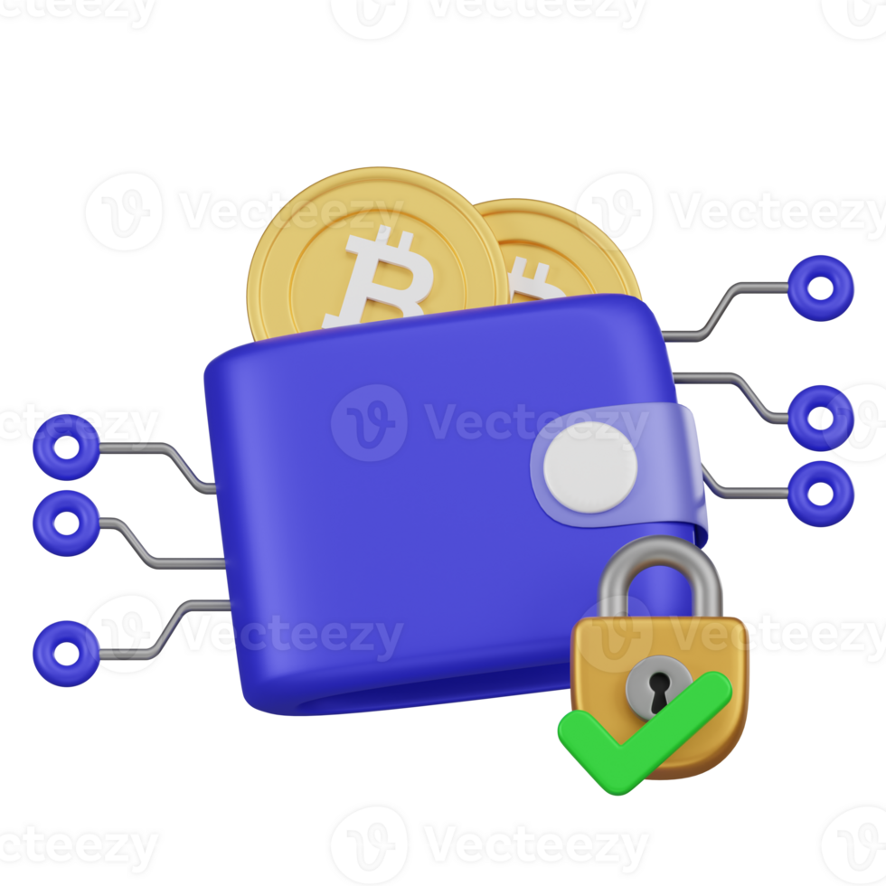 Crypto Wallet with Enhanced Security Lock Feature 3d Icon png