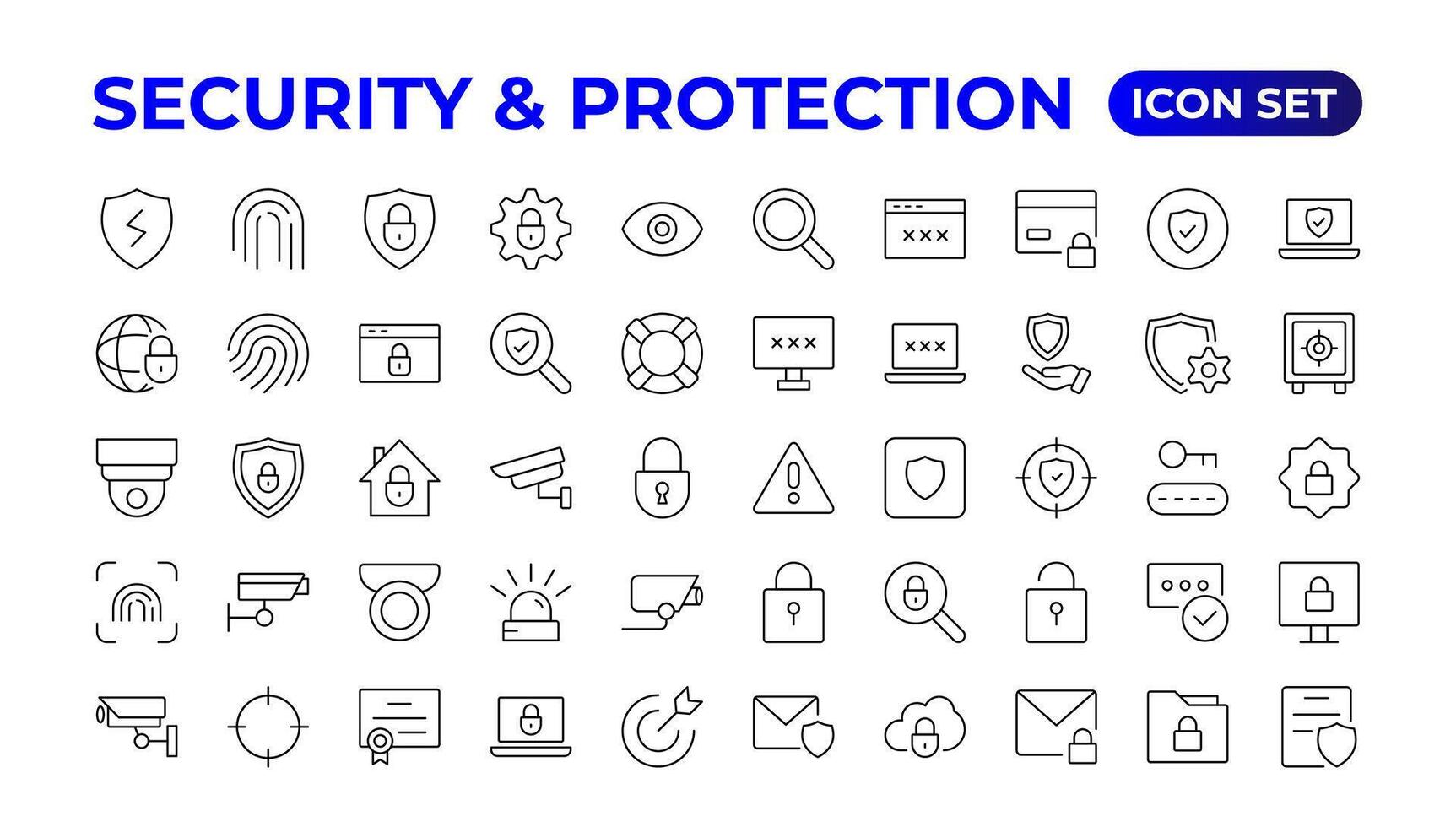 Safety, security, protection thin line icons. For website marketing design, logo, app, template, etc.Set of security shield icons,shield logotypes with a check mark, and padlock. Security symbols. vector