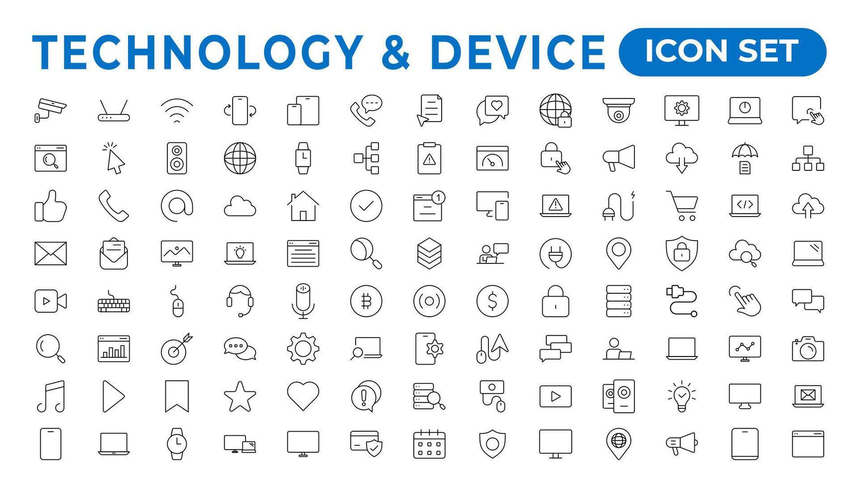 dispositivos y electrónica relacionado línea iconos.computadoras móvil Los telefonos vector lineal icono configurar.dispositivo iconos, teléfono inteligente, tableta, ordenador portátil escritorio computadora. vector ilustración, plano diseño.esquema icono.