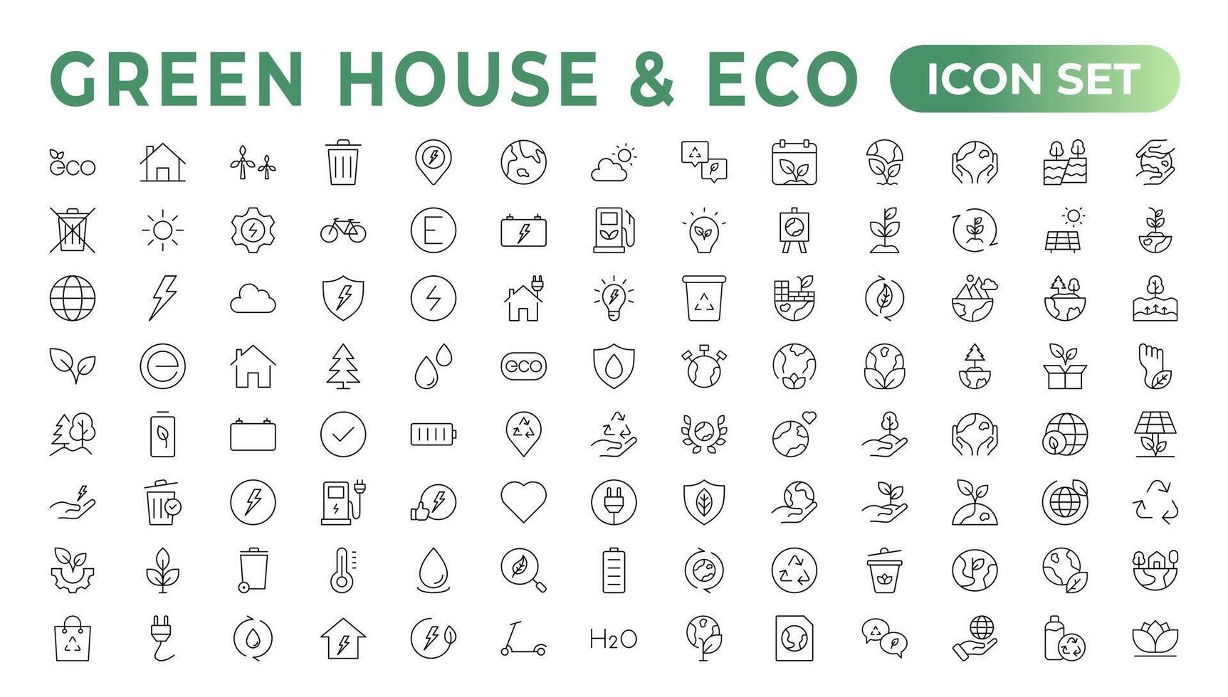 Eco-friendly related thin line icon set in minimal style. Linear ecology icons. Environmental sustainability simple symbol. Simple Set of  Line Icons.Global Warming, Forests, Organic Farming. vector