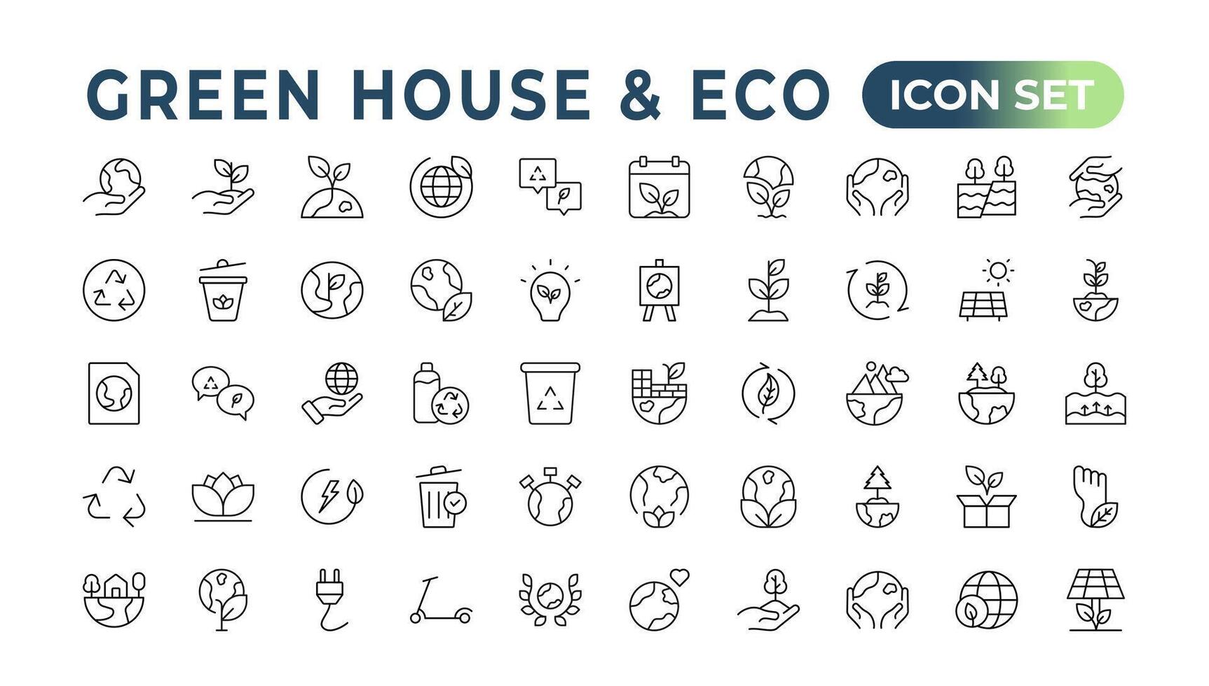 Eco-friendly related thin line icon set in minimal style. Linear ecology icons. Environmental sustainability simple symbol. Simple Set of  Line Icons.Global Warming, Forests, Organic Farming. vector
