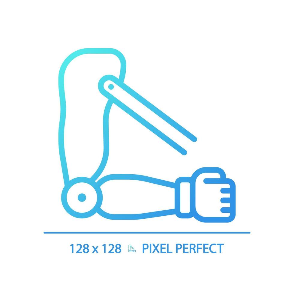 Transhumeral prosthetic arm gradient linear vector icon. Biomedical engineering. Robotic technology. Bionic exoskeleton. Thin line color symbol. Modern style pictogram. Vector isolated outline drawing