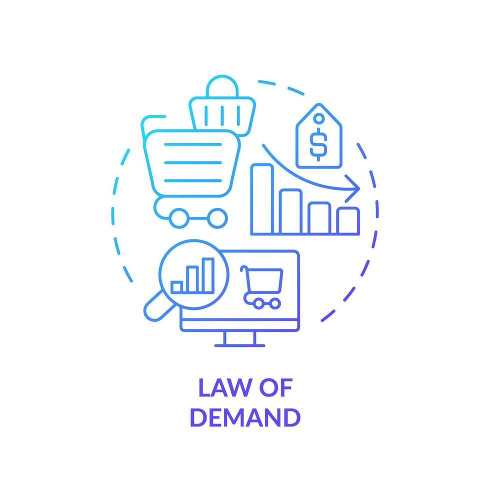 Law of demand blue gradient concept icon. Relationship between price, quantity demanded. Microeconomic. Round shape line illustration. Abstract idea. Graphic design. Easy to use in brochure marketing vector