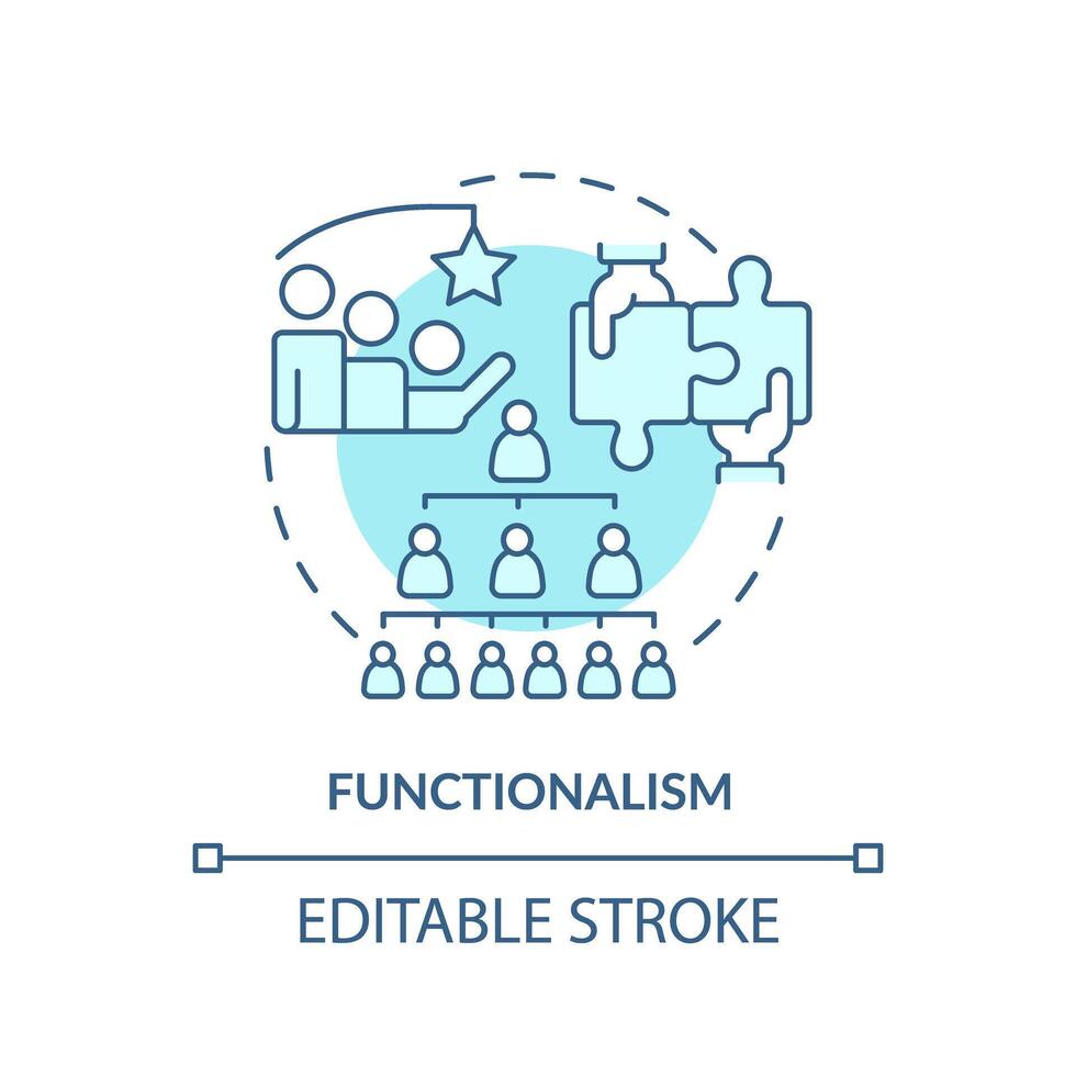 Functionalism soft blue concept icon. Theory of social stratification. Social hierarchy. Team collaboration. Round shape line illustration. Abstract idea. Graphic design. Easy to use vector