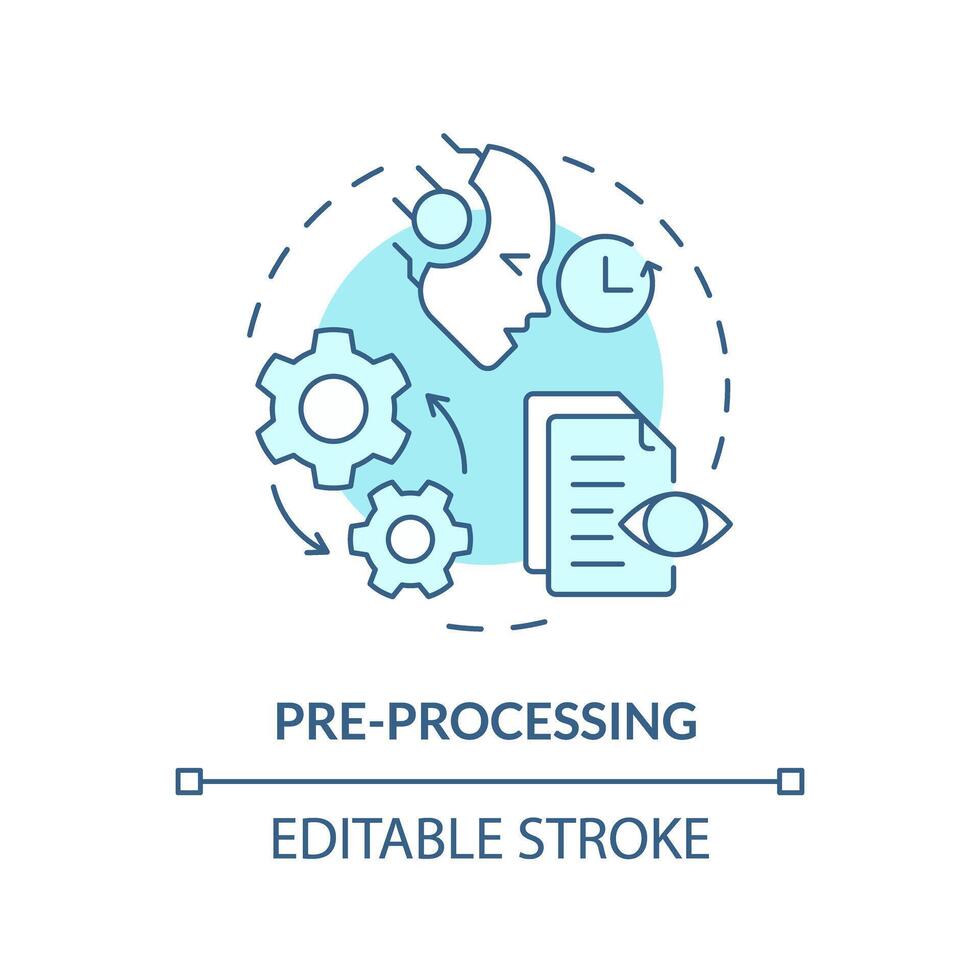 Pre-processing soft blue concept icon. Virtual assistant, transformative tools. Data processing. Round shape line illustration. Abstract idea. Graphic design. Easy to use in infographic vector
