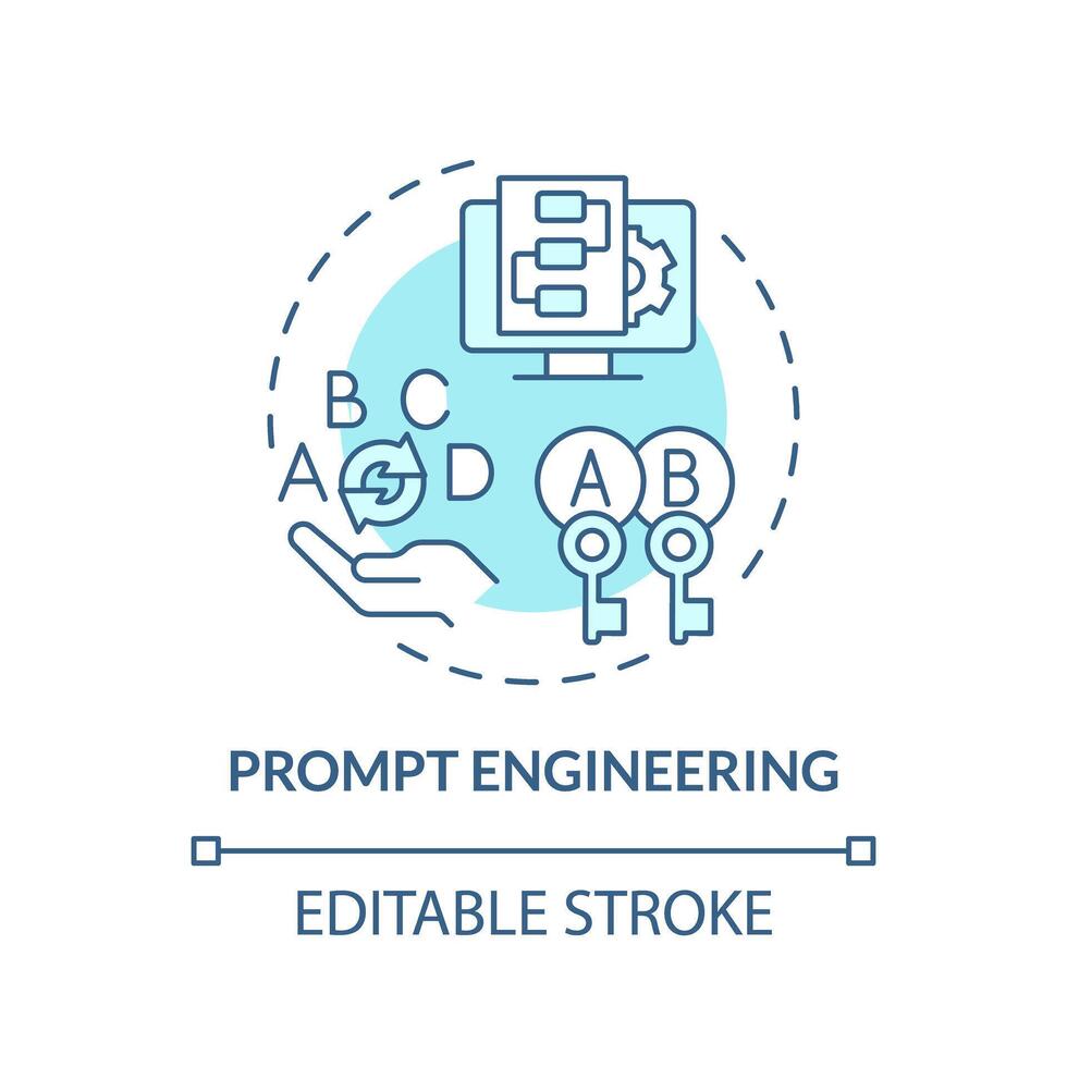 Prompt engineering soft blue concept icon. Artificial intelligence usability. Pre-trained virtual assistants. Round shape line illustration. Abstract idea. Graphic design. Easy to use vector