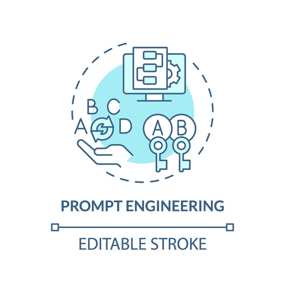 Prompt engineering soft blue concept icon. Artificial intelligence usability. Pre-trained virtual assistants. Round shape line illustration. Abstract idea. Graphic design. Easy to use vector