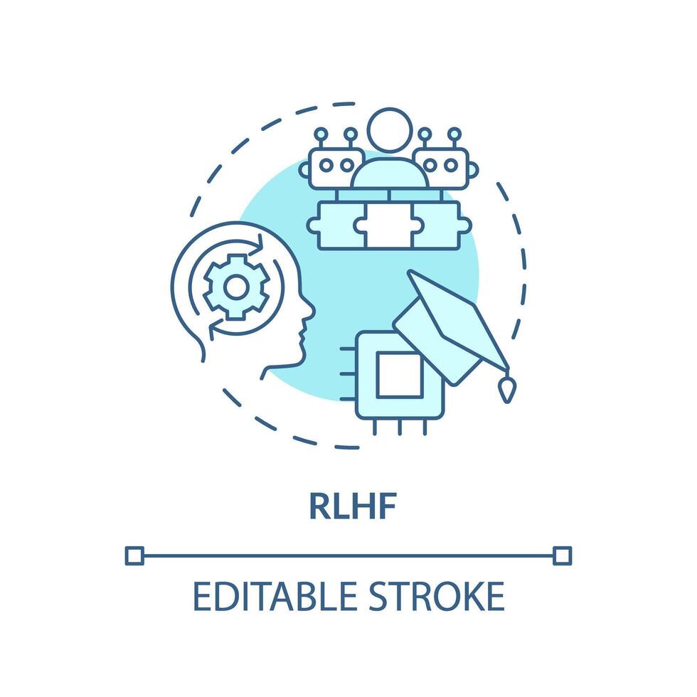 RLHF soft blue concept icon. Reinforcement learning, human review. Deep learning techniques. Round shape line illustration. Abstract idea. Graphic design. Easy to use in infographic, presentation vector