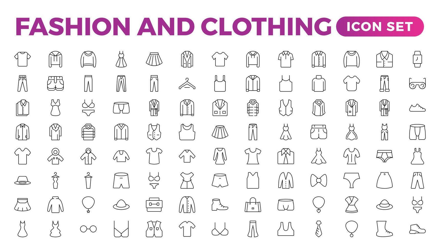 Set of line icons related to fashion, sewing, and clothing. Outline icon collection. clothes and cloth elements - minimal thin line web icon set. Outline editable icons collection. Dress,polo t-shirt vector