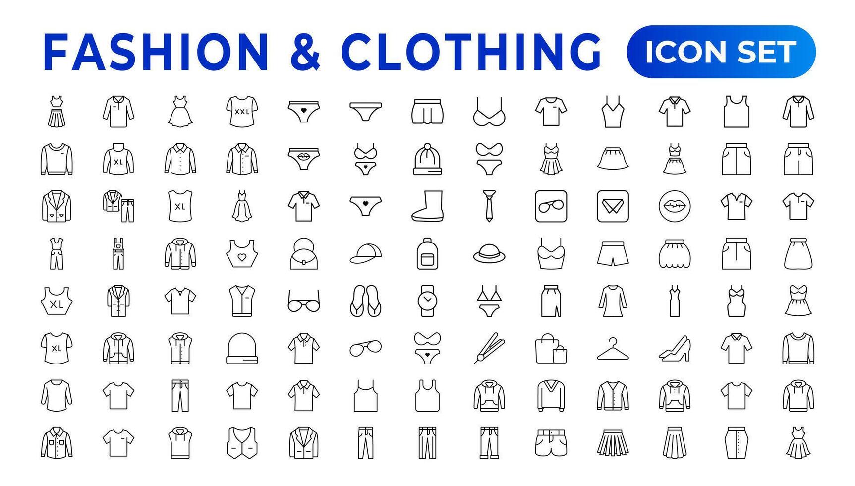 Set of line icons related to fashion, sewing, and clothing. Outline icon collection. clothes and cloth elements - minimal thin line web icon set. Outline editable icons collection. Dress,polo t-shirt vector