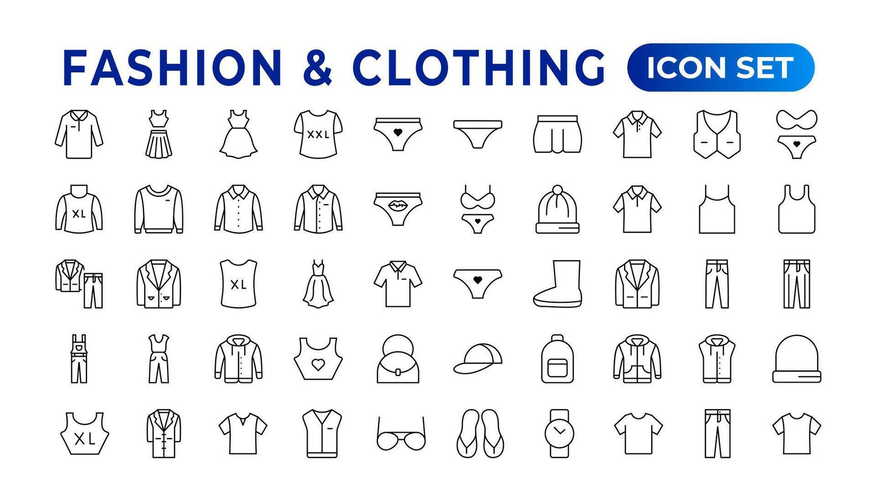 Set of line icons related to fashion, sewing, and clothing. Outline icon collection. clothes and cloth elements - minimal thin line web icon set. Outline editable icons collection. Dress,polo t-shirt vector